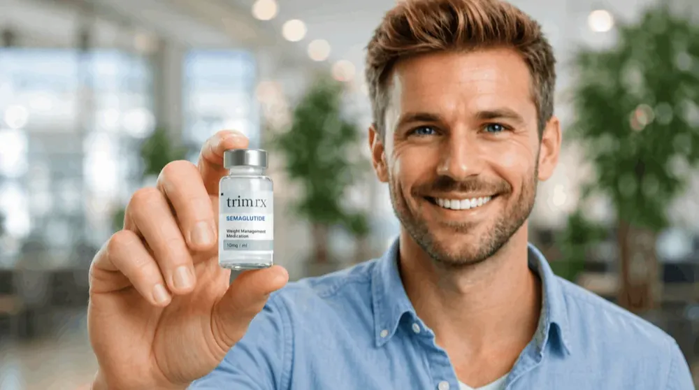 Man showing Trim Rx Medication Vial
